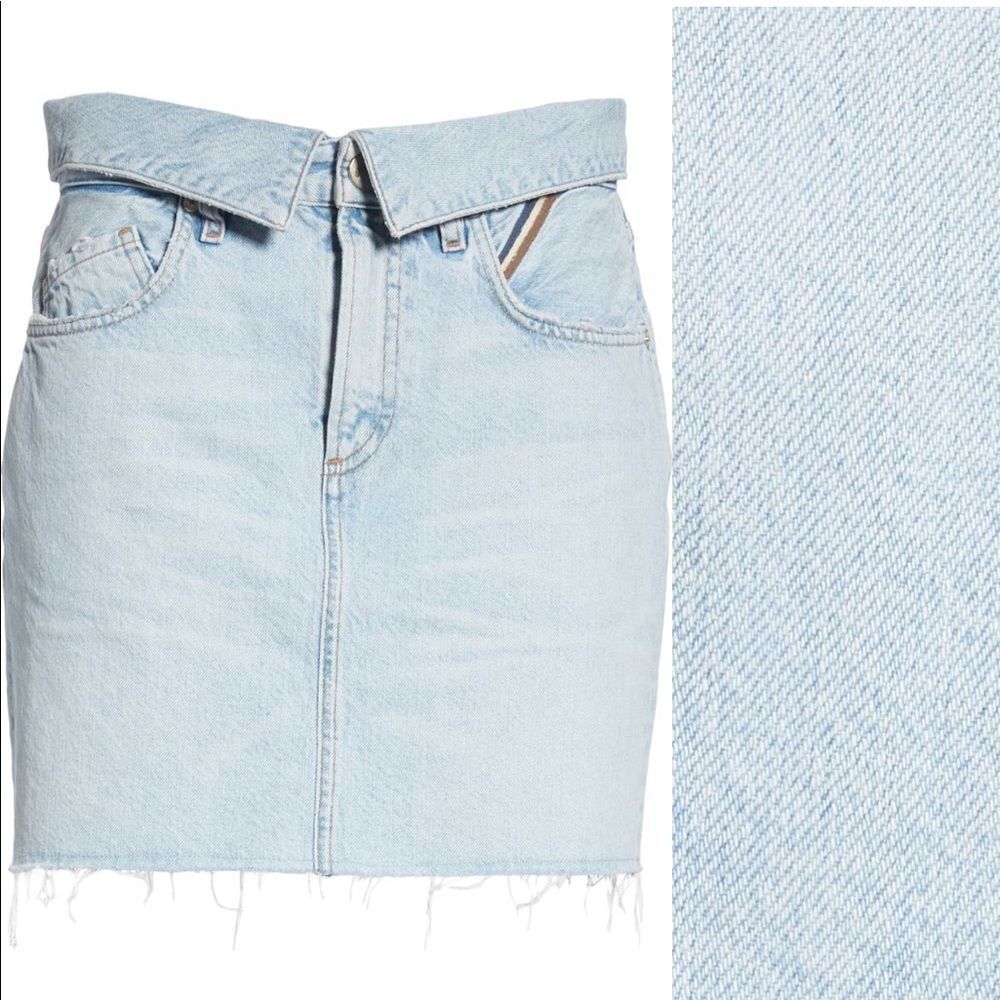 JEAN ATELIER Flip Denim Mini Skirt Raw Hem Blue Jean Size 25 - Picture 2 of 8